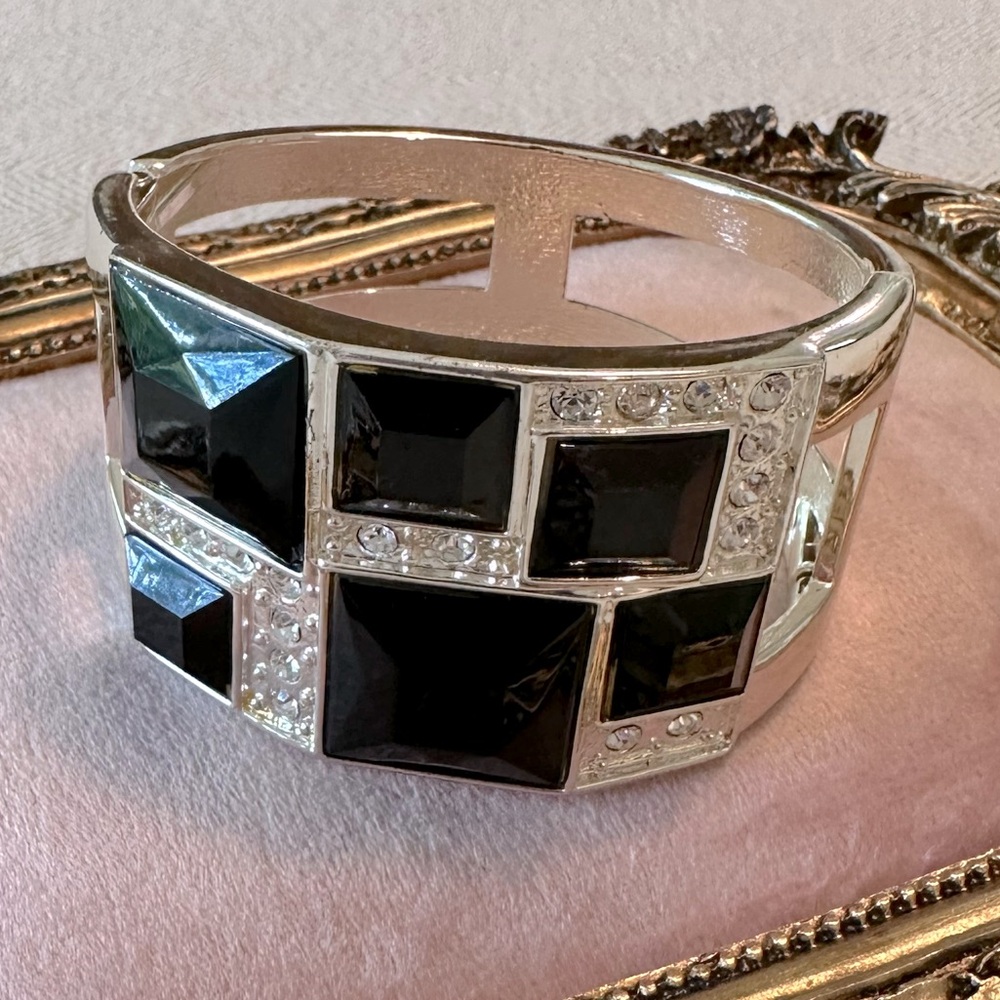 Estate Black and Silver Geometric Stone Bracelet